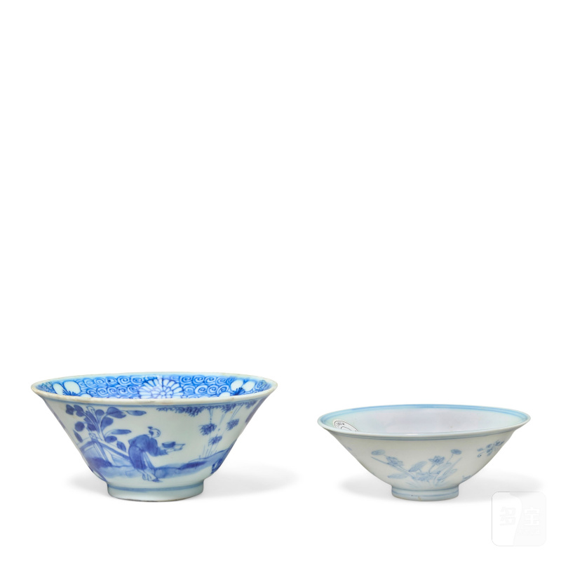 十七世紀 青花盌兩件 | TWO BLUE AND WHITE CONICAL BOWLS